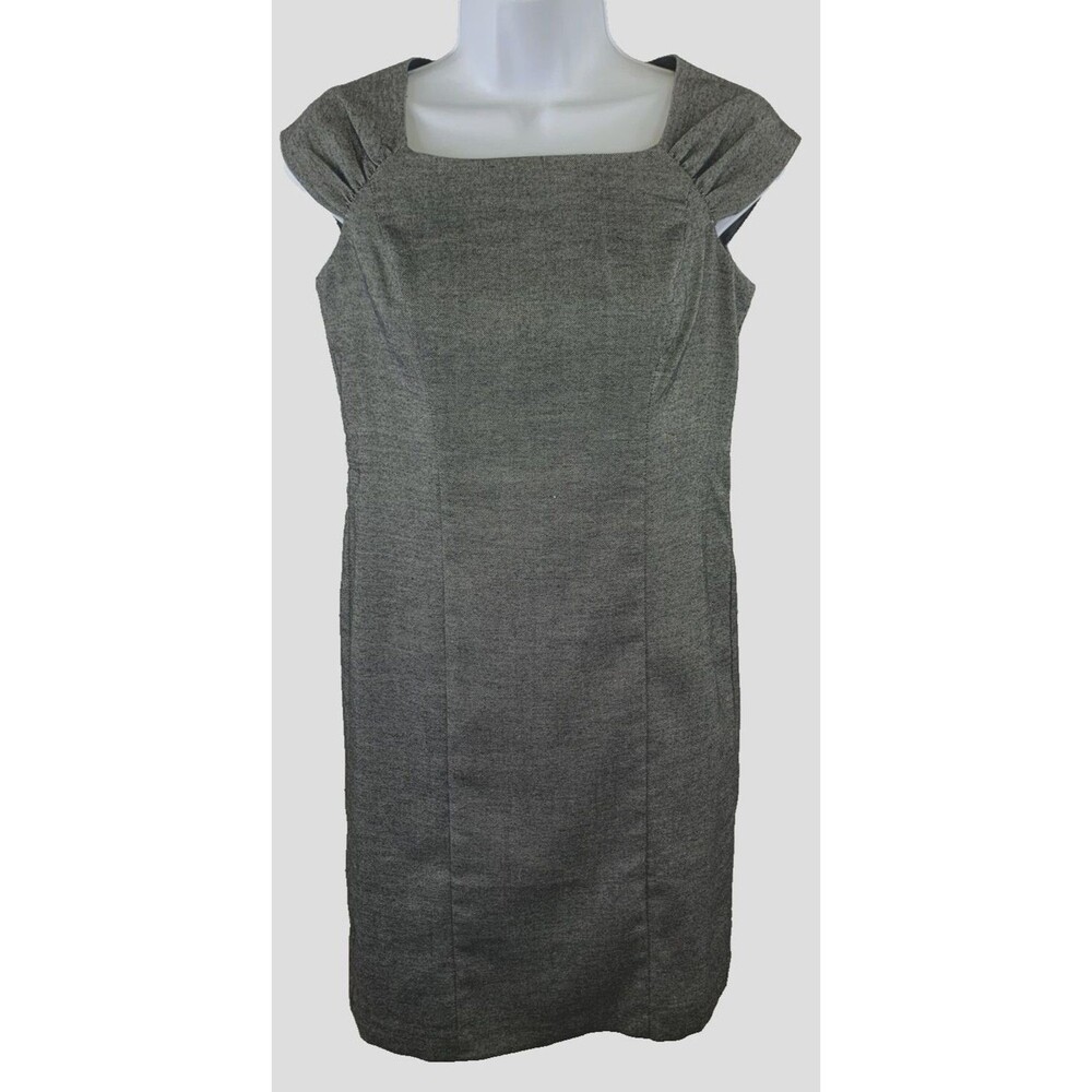 Ann Taylor PETITE 2P Dress Sheath Gray Ruched Sleeveless Professional Career Zip